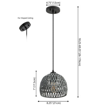 Campana 20" Bohemian Modern Woven Rattan/Iron LED Pendant